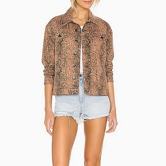 NEW🐍 Free People Snake Print Black and Brown Button Up Denim Jacket, Sma - Picture 6 of 14